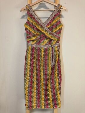 Kay Unger New York, Crochet Lace Overlay, Chevron Pattern, Missoni Style